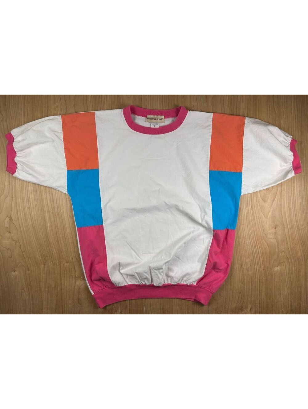 Vintage 80s Colorblock Ringer tshirt large 100% cotton made usa bright colorful